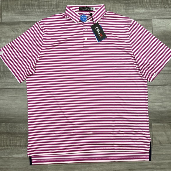 Ralph Lauren RLX Men's Performance Polo Shirt Pink White Stripe Size XL NWT - Picture 1 of 7